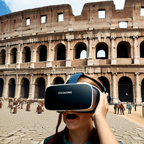 **Interactive historical recreation of the Colosseum in VR. Students are exploring ancient Rome, interacting with historical figures.** (Focus: Immersive narrative, VR, history education)