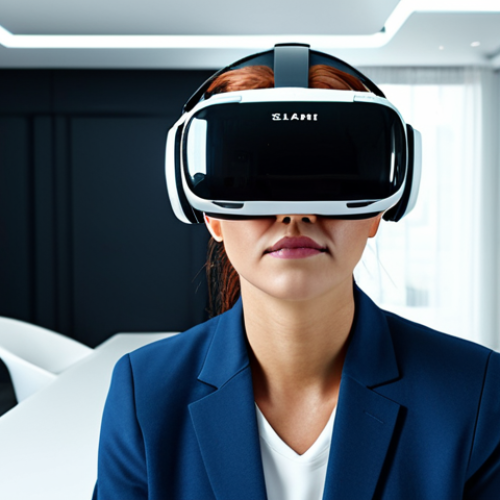 Home 17 A professional adult, fully clothed in a business casual outfit, wearing a sleek virtual reality headset. The scene depicts them fully immersed in a photorealistic virtual simulation of a modern interior design studio, subtly interacting with holographic 3D models of furniture and architectural elements. The virtual environment is brightly lit and futuristic, showcasing clean lines and digital interfaces. The overall image is a professional photograph with cinematic lighting and sharp focus. safe for work, appropriate content, fully clothed, professional, perfect anatomy, correct proportions, natural pose, well-formed hands, proper finger count, natural body proportions.